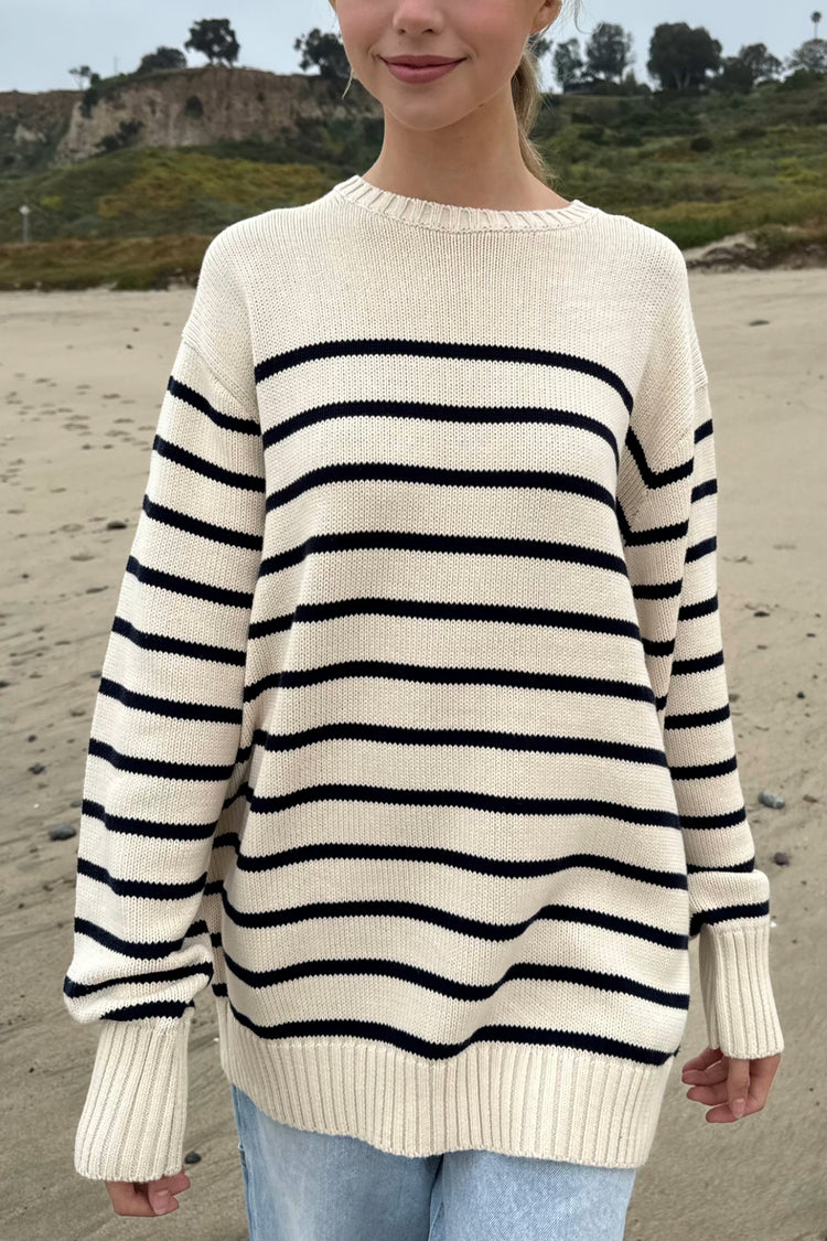 Brianna Cotton Thin Stripe Sweater | Blue Ivory Stripe