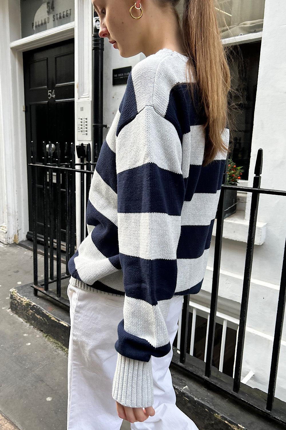 Silver Grey With Navy Blue Stripes / Oversized Fit