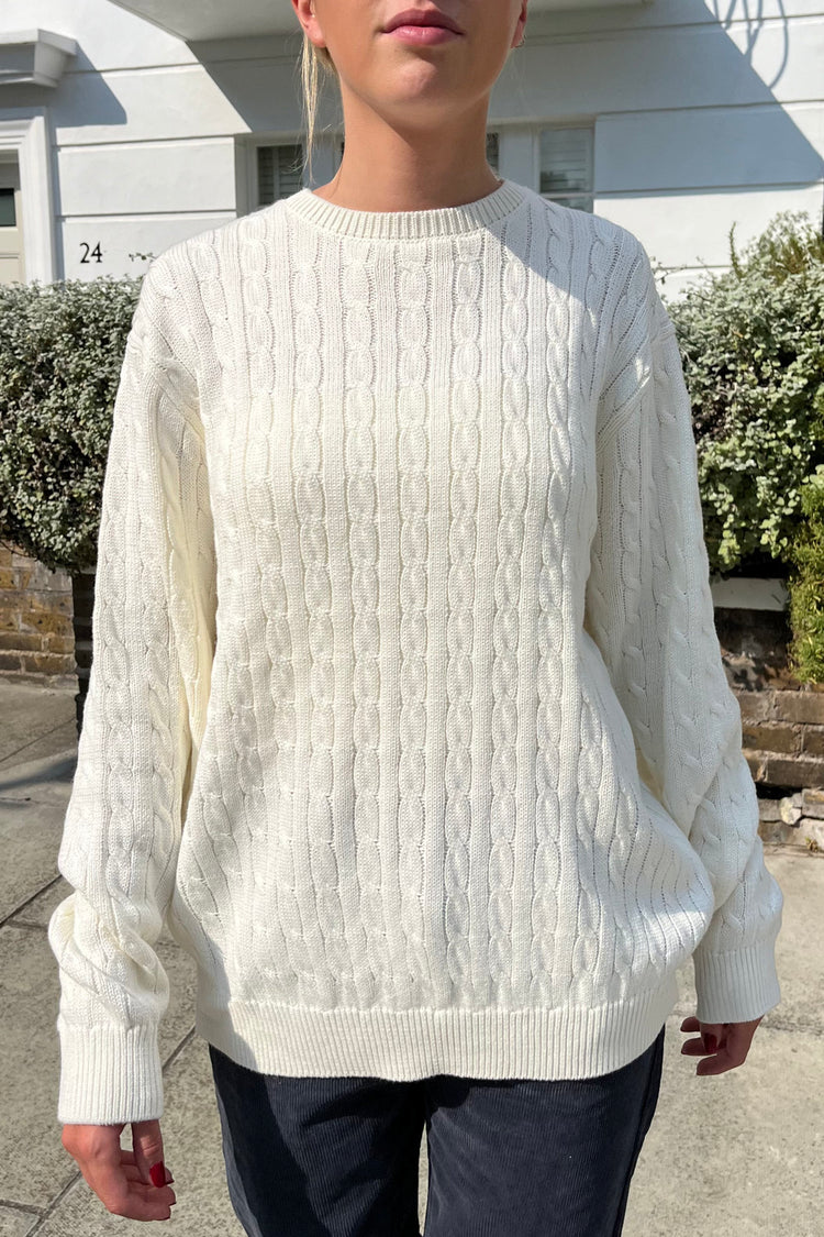 Brianna Cotton Cable Knit Sweater | Ivory