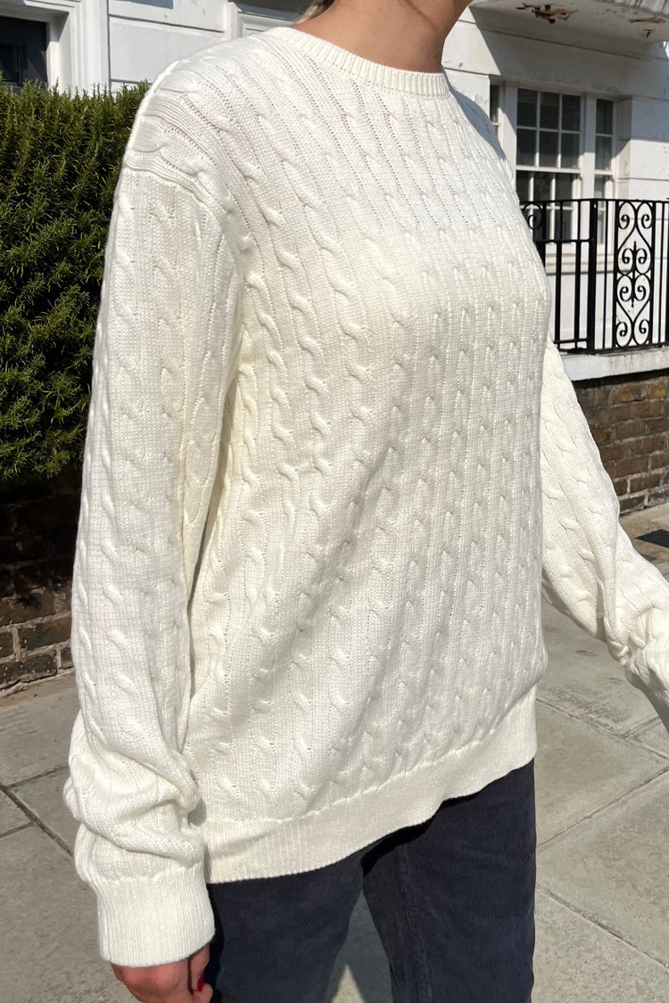 Brianna Cotton Cable Knit Sweater | Ivory