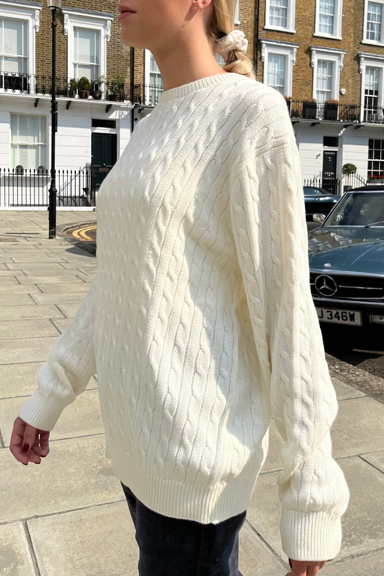 Brianna Cotton Cable Knit Sweater | Off White