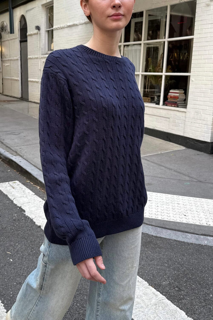 Brianna Cotton Cable Knit Sweater | Navy / Oversized Fit