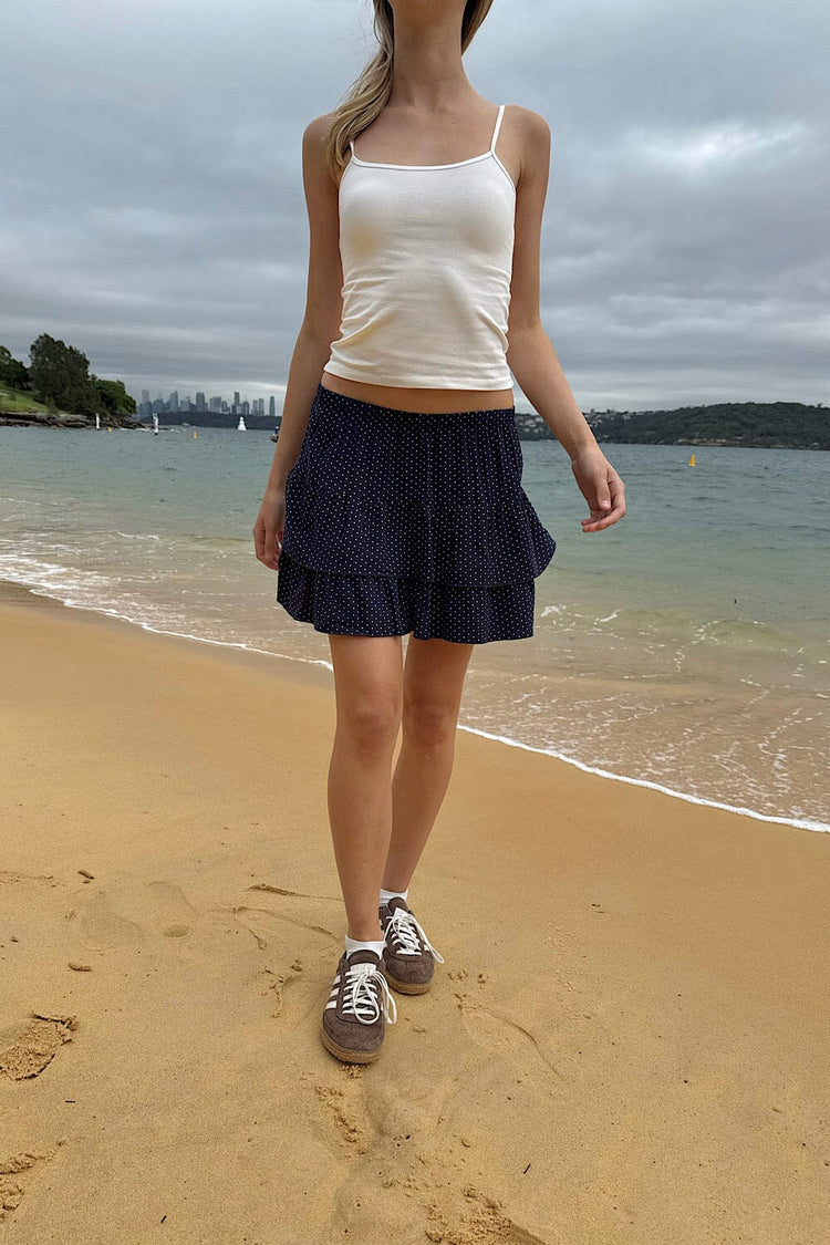 Izzy Polka Dots Mini Skirt | Navy with White Polka Dots