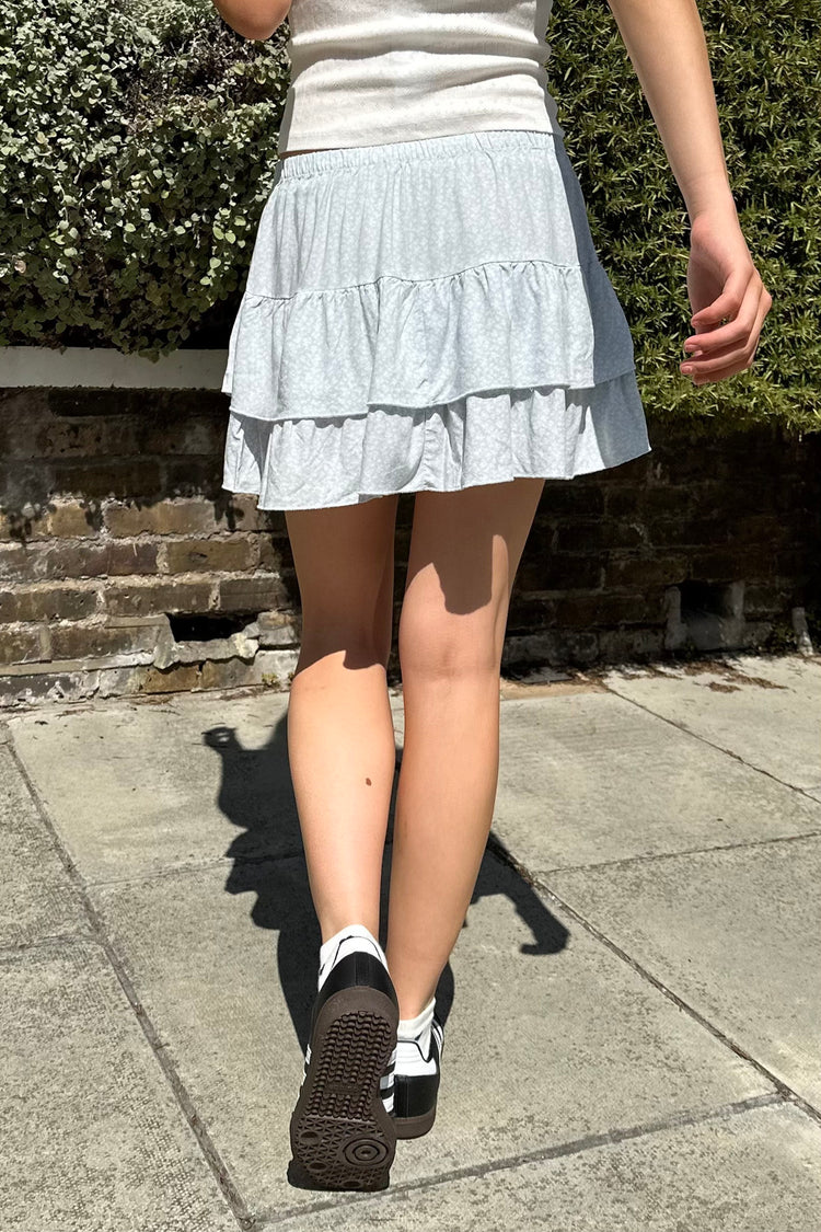 Izzy Polka Dots Mini Skirt | Sky Blue Floral