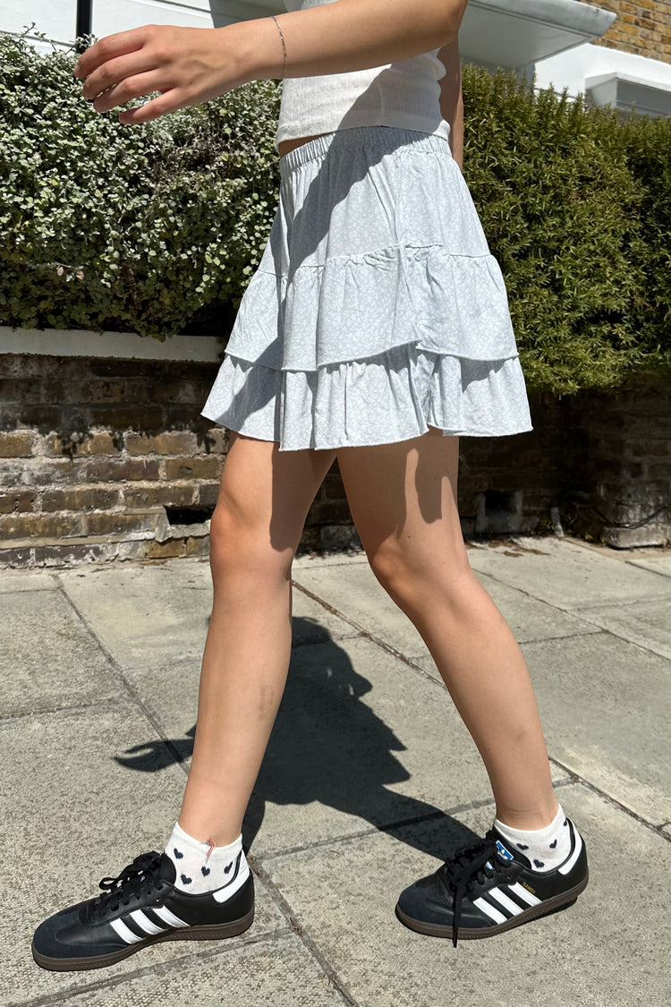 Izzy Polka Dots Mini Skirt | Sky Blue Floral