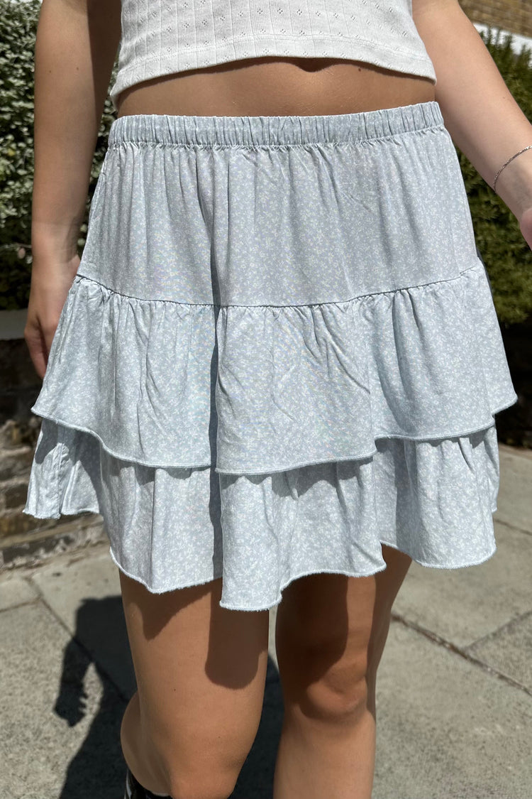 Izzy Polka Dots Mini Skirt | Sky Blue Floral