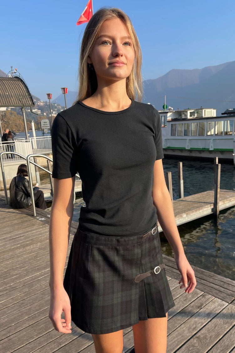 Dana Plaid Buckle Skirt | Navy Blue And Dark Green Plaid / XS/S