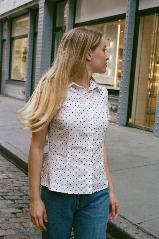 White with Navy Polka Dots / XS/S