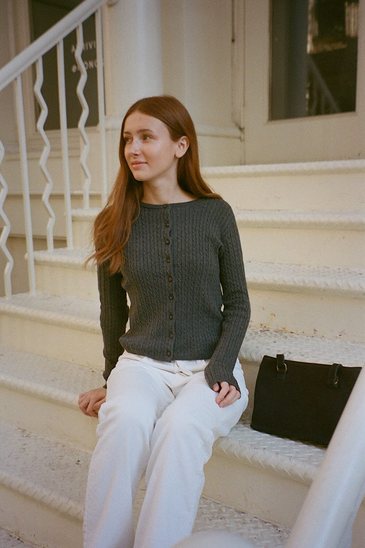 Zoe Cable Knit Cardigan | Dark Grey / XS/S