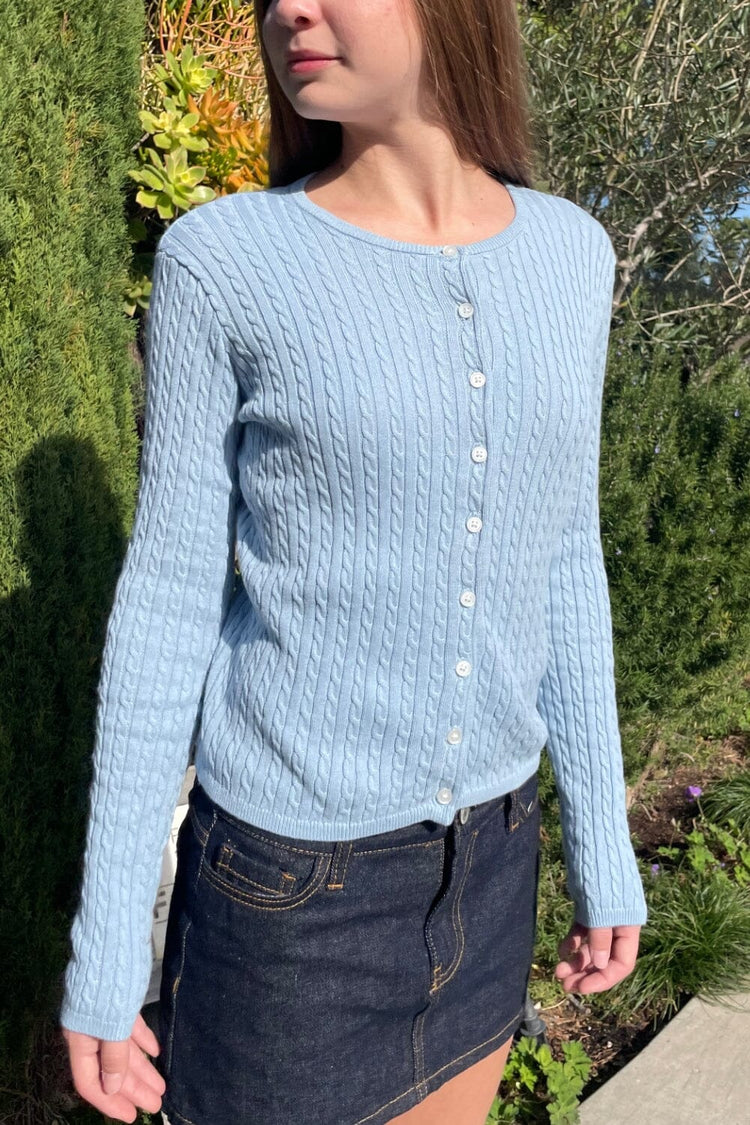 Zoe Cable Knit Cardigan | Light Blue Pastel XS/S