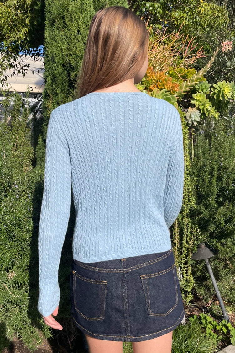 Zoe Cable Knit Cardigan | Light Blue Pastel XS/S