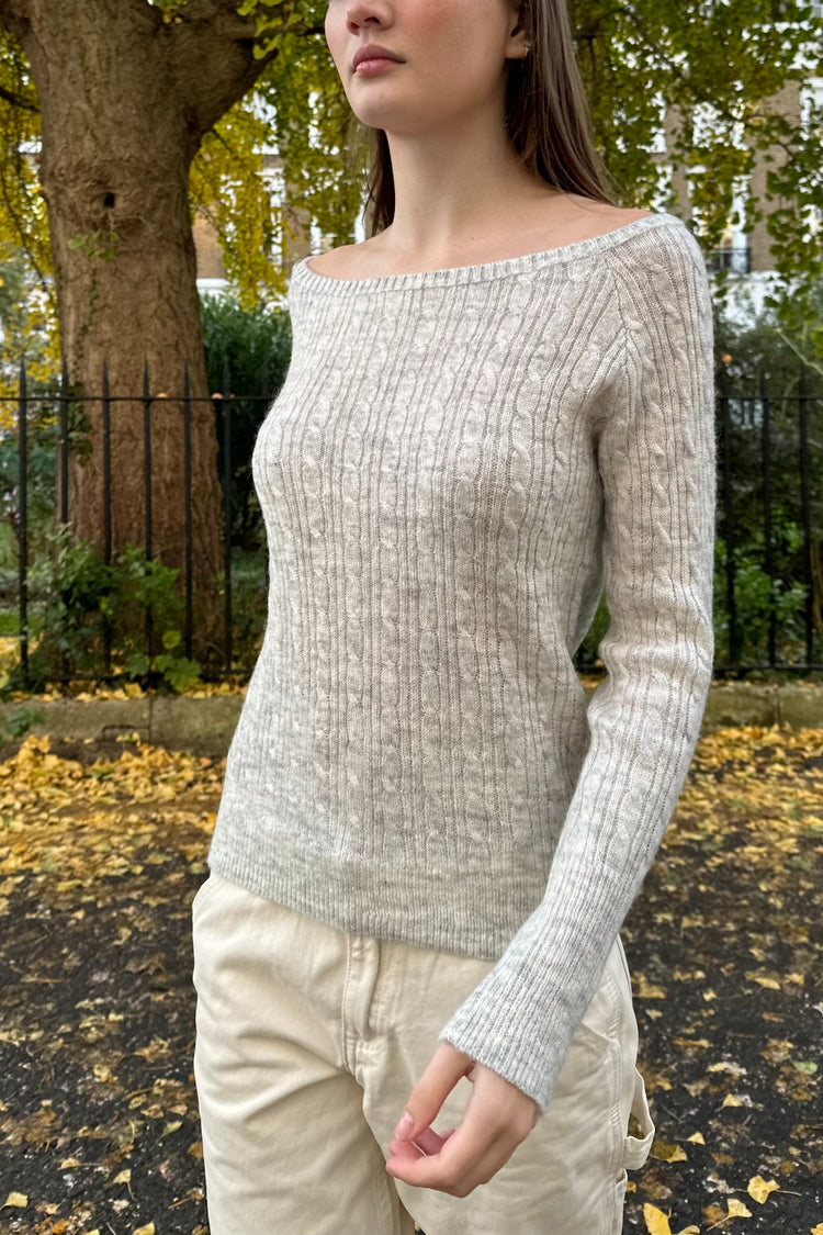 Bonnie Cotton Cable Knit Top | Light Heather Grey / XS/S