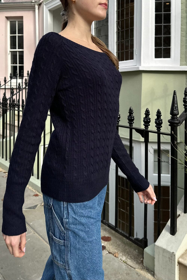 Bonnie Cotton Cable Knit Top | Navy Blue / XS/S