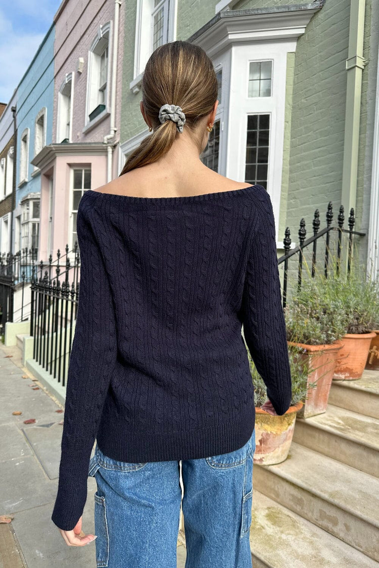 Bonnie Cotton Cable Knit Top | Navy Blue / XS/S