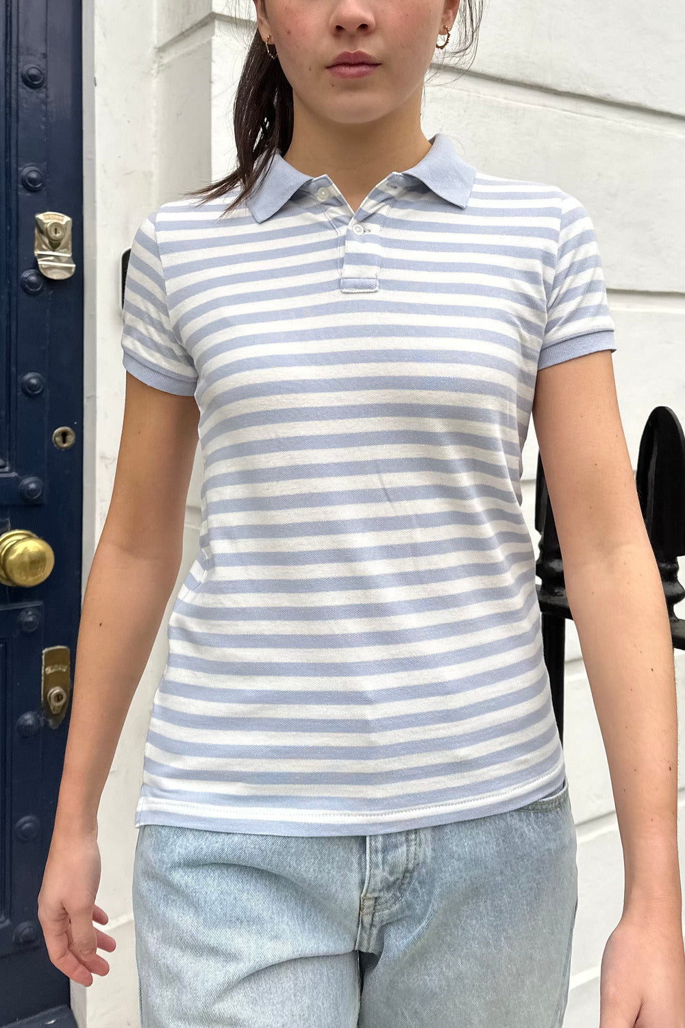 Lorrin Striped Top | Light Blue White Stripes