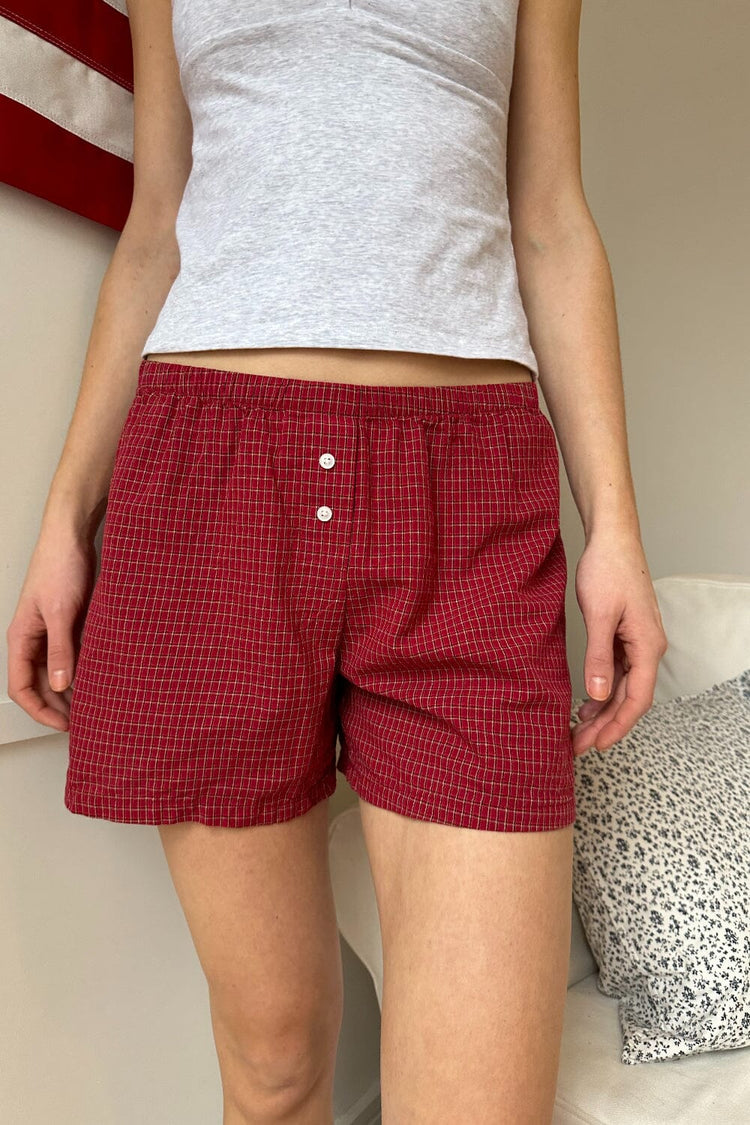 Keira Long Gingham Boxer Shorts | Red and White Plaid / S