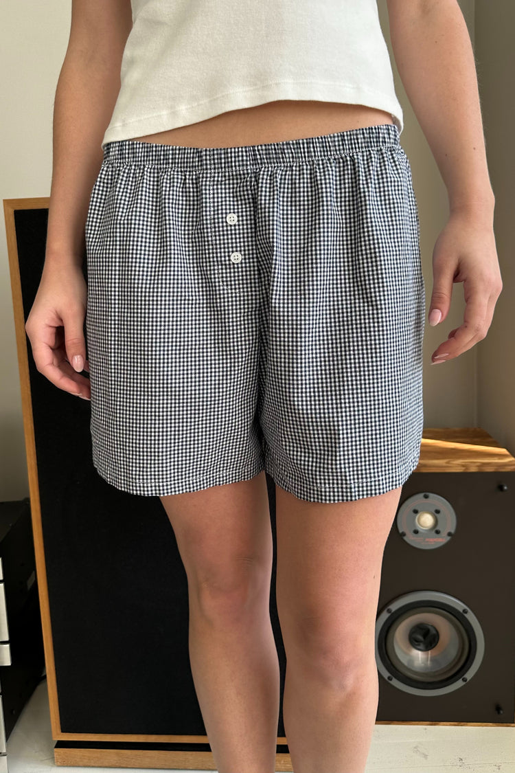 Keira Long Gingham Boxer Shorts | Black and White Gingham / XS/S