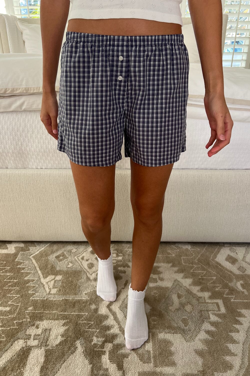 Keira Long Gingham Boxer Shorts | Blue Gingham / XS/S