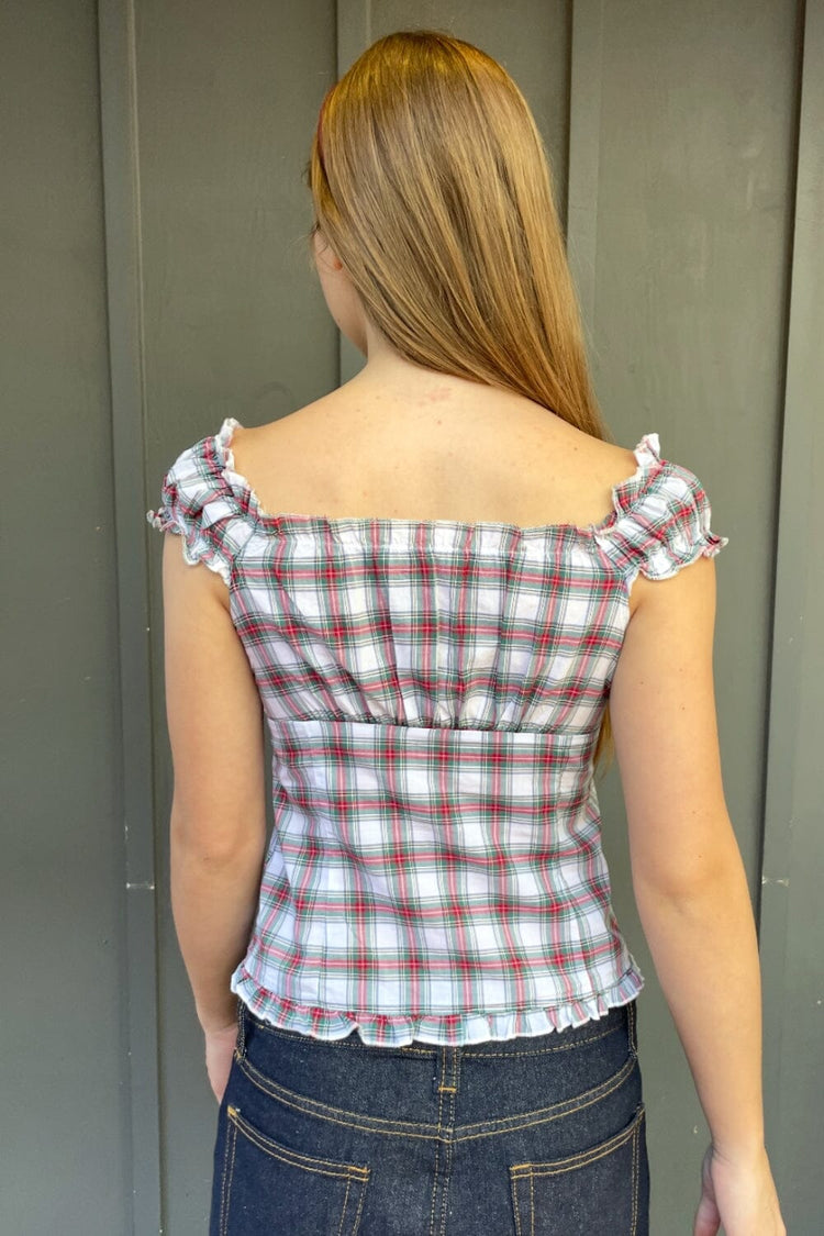 Elena Plaid Top | White with Red Green Blue Plaid / XS/S
