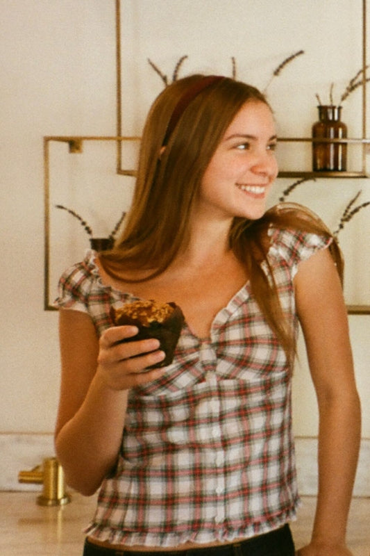 White with Red Green Blue Plaid / XS/S