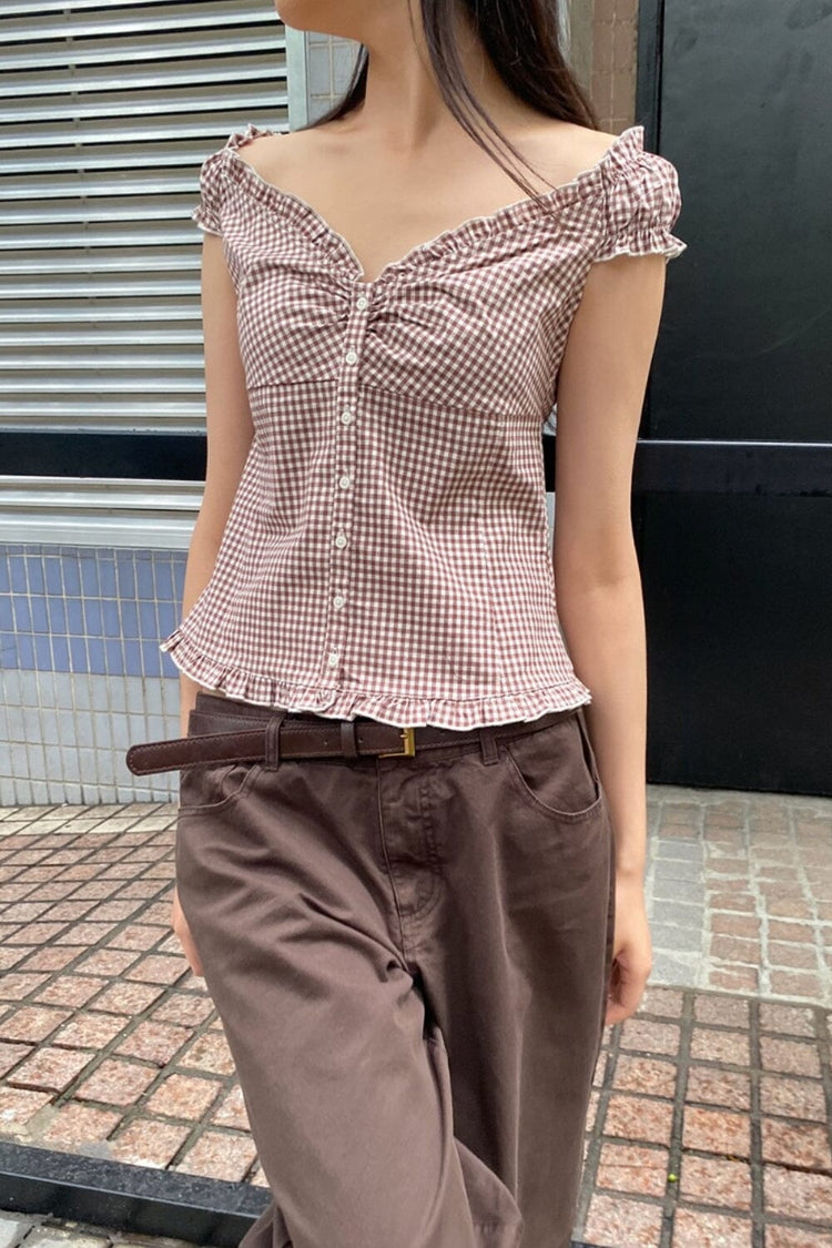 Elena Gingham Top | Brown And Ivory Checkered / XS/S