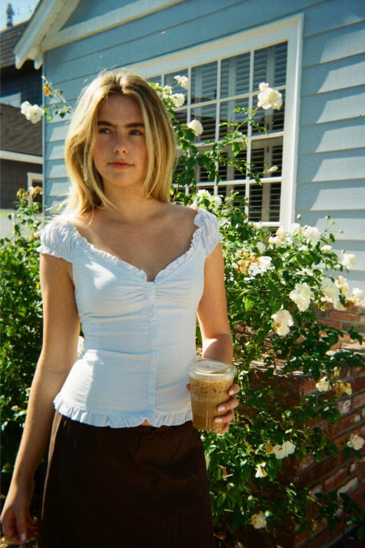 Elena Gingham Top | Square Light Blue and White / XS/S