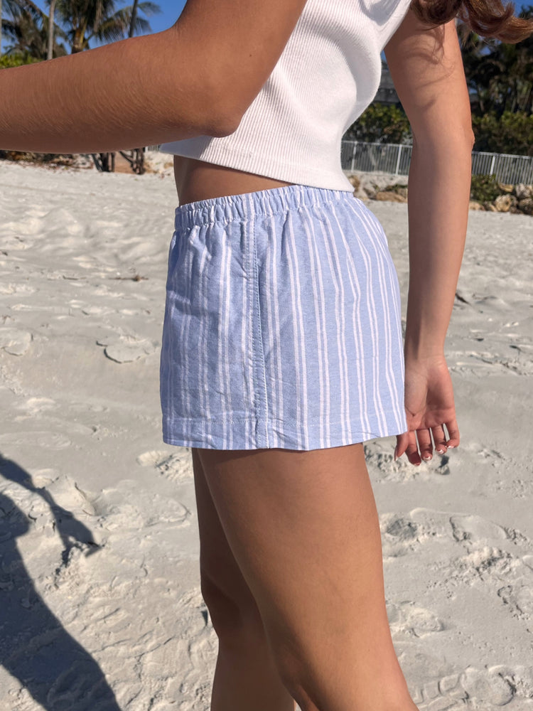 Keira Long Pajama Shorts | Light Blue Double Stripe / XS/S