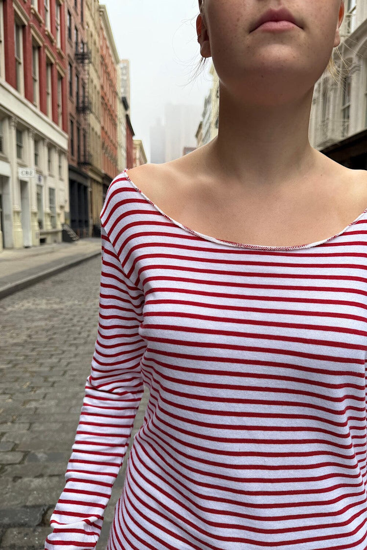 Tori Stripes Top | White With Red Striped / XS/S