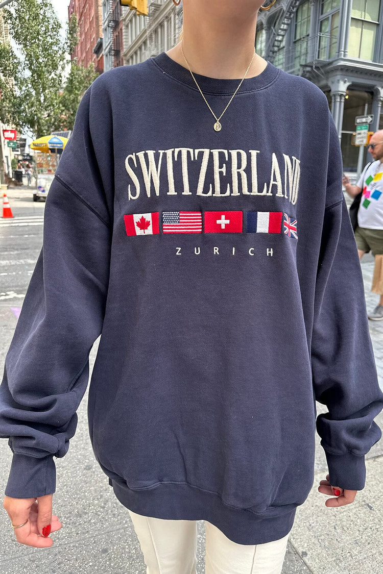 Erica Switzerland Flag Sweatshirt | Classic Navy / Oversized Fit