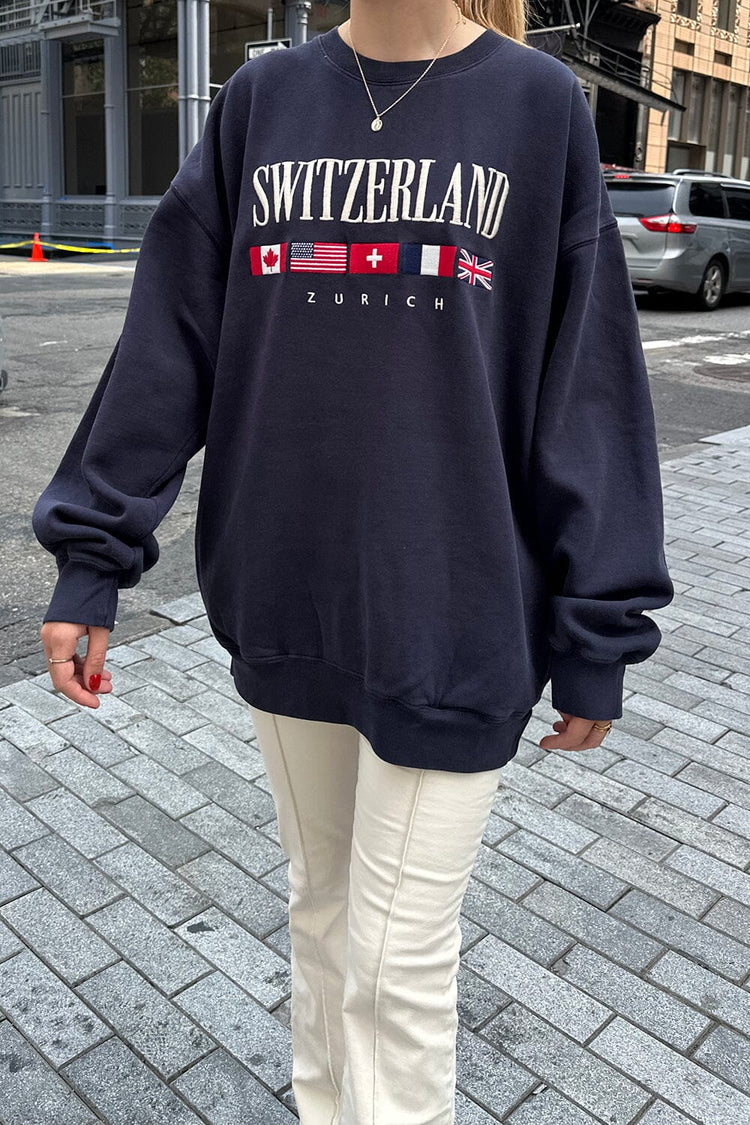 Erica Switzerland Flag Sweatshirt | Classic Navy / Oversized Fit