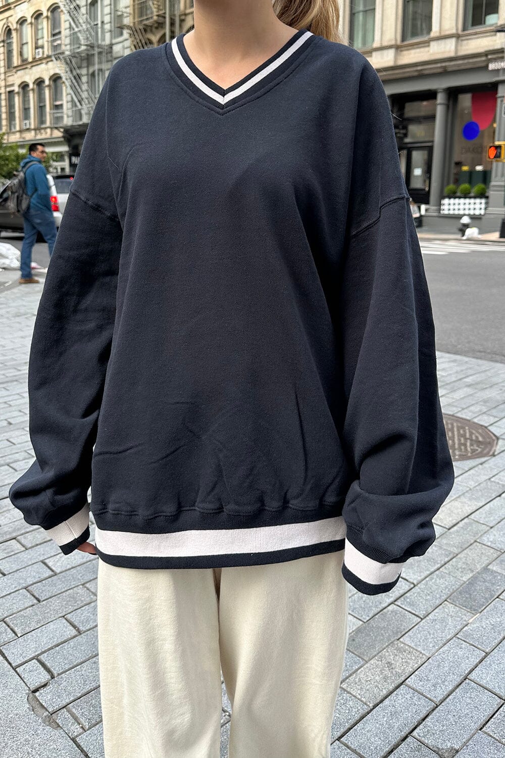 Erica Trimming Sweatshirt | Navy Blue / Oversized Fit