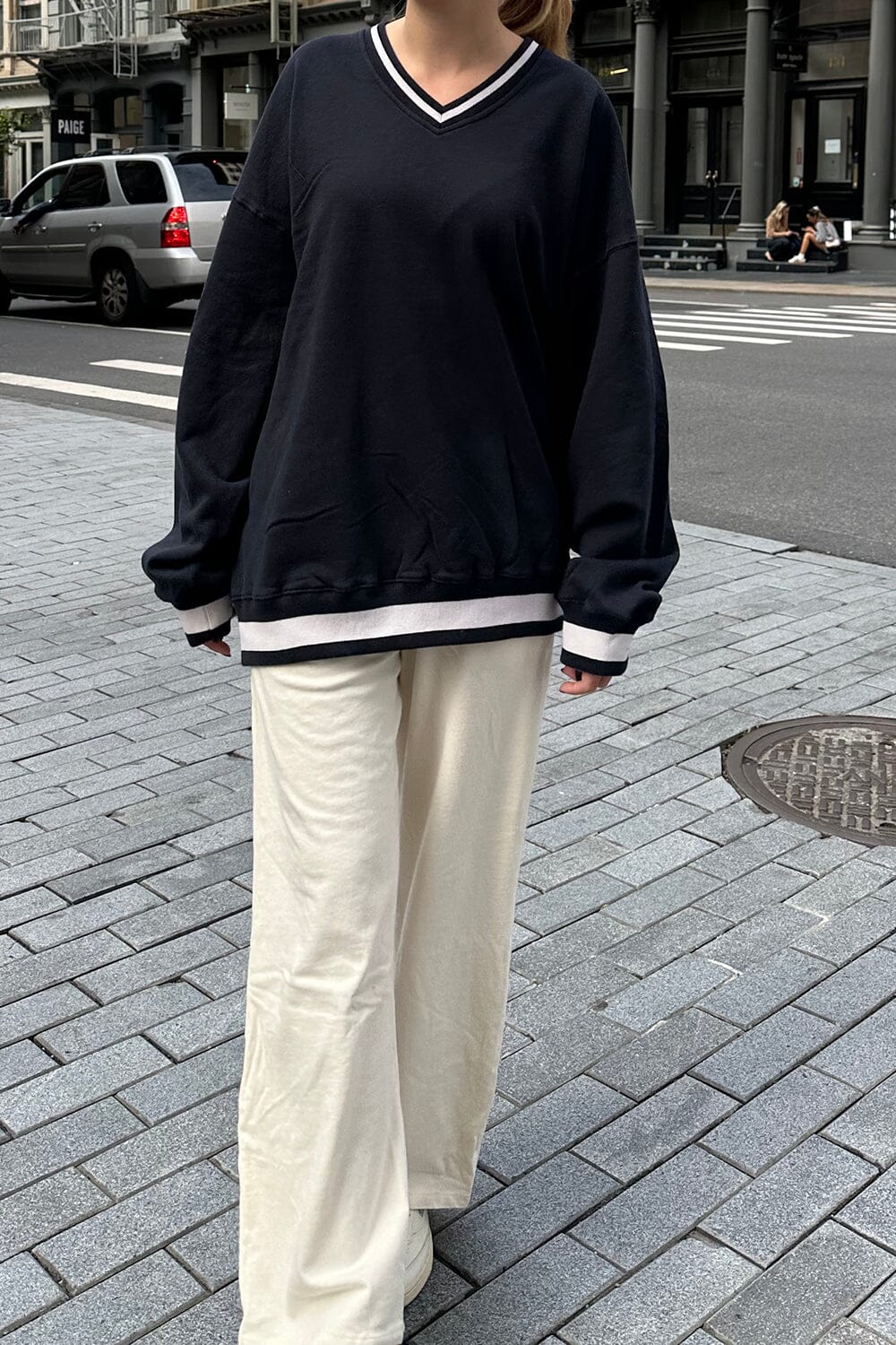 Erica Trimming Sweatshirt | Navy Blue / Oversized Fit