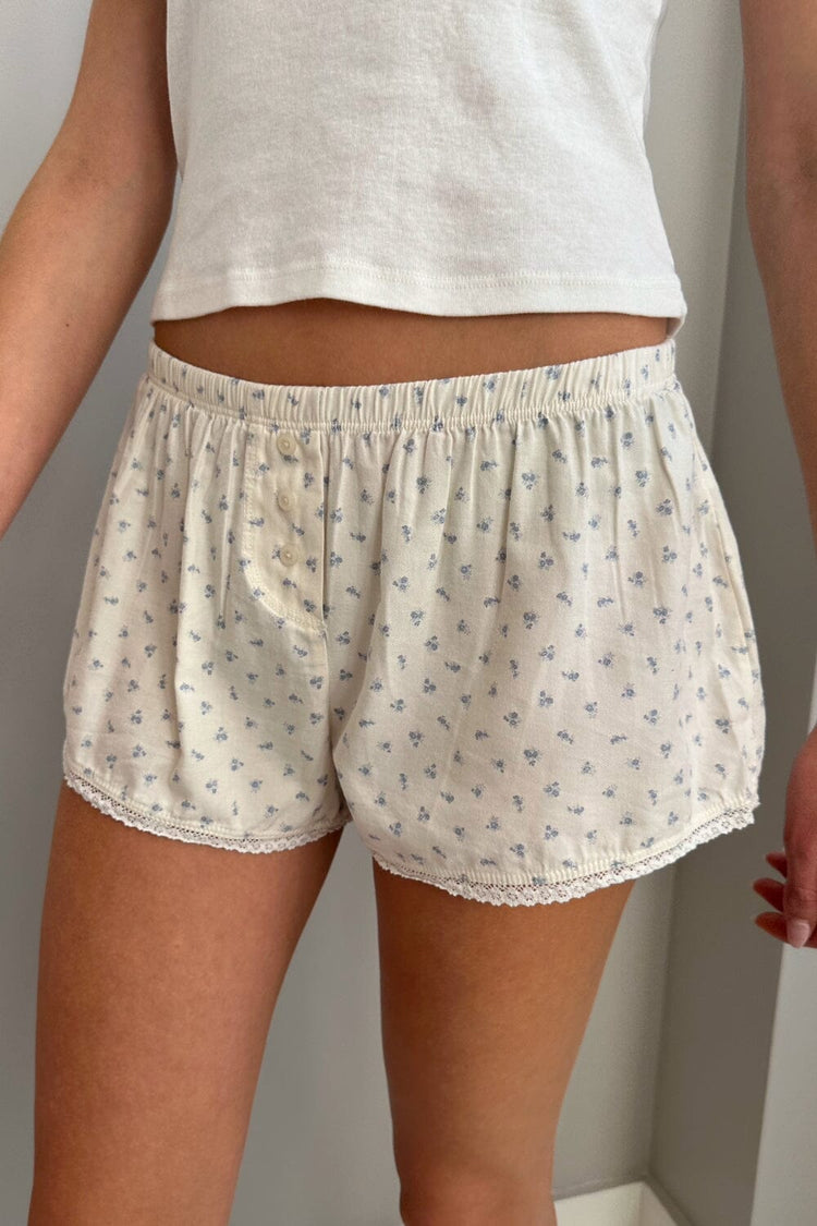 Keira Floral Boxer Shorts | Ivory and light blue florals / XS/S