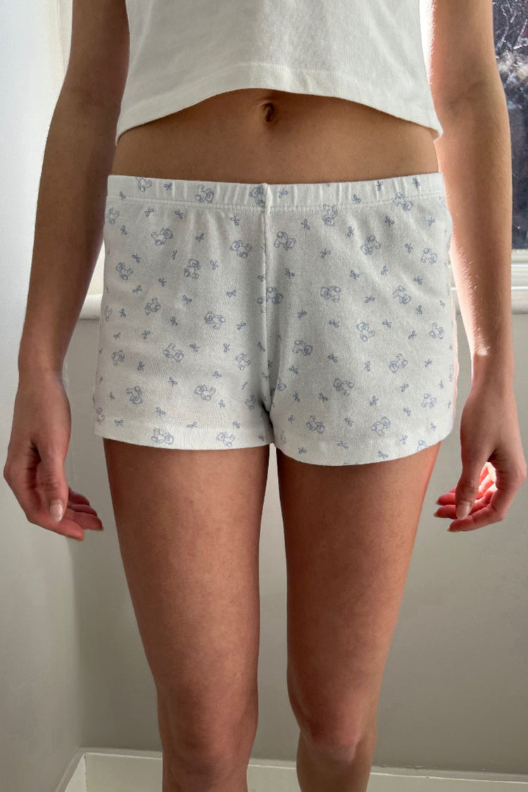 Emery Teddy Cotton Shorts | Teddy Light Blue With Bows / XS/S