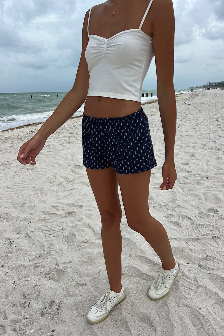 Emery Anchor Shorts | Navy Blue with White Anchor / XS/S