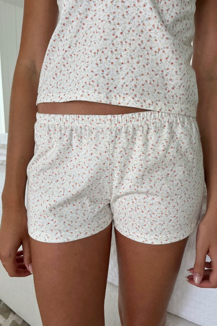 Emery Floral Sweatshorts | White With Peach Yellow Green Floral / XS/S