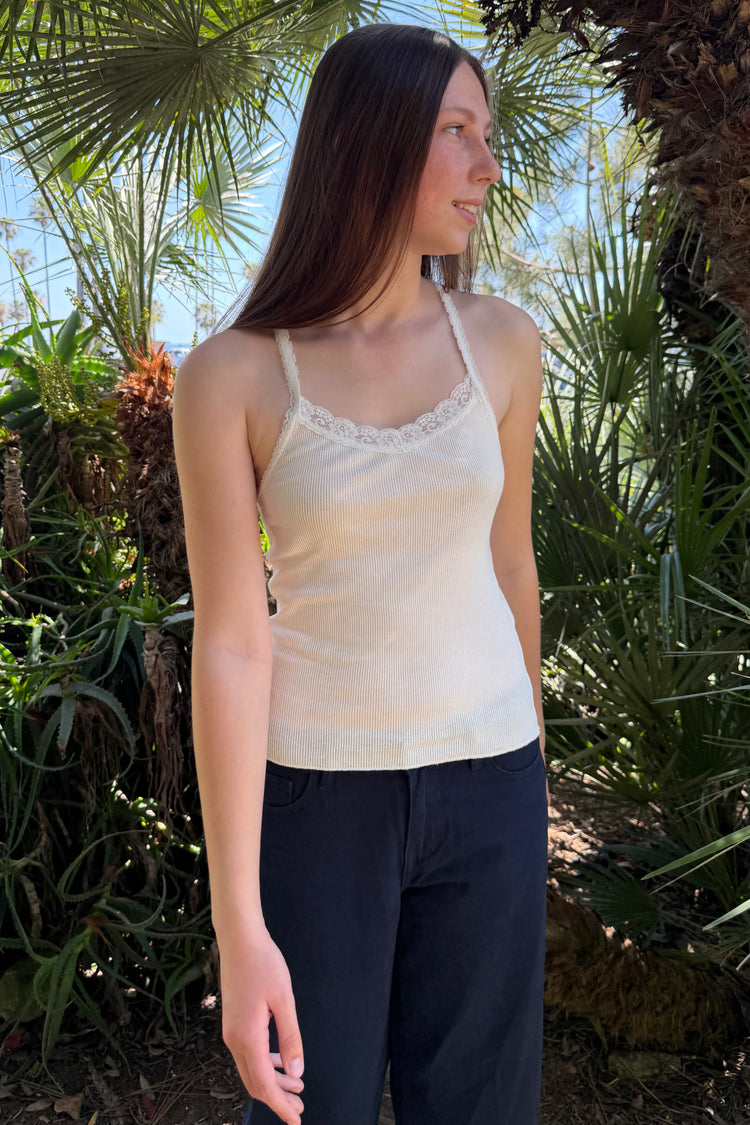 Esme Ribbed Lace Tank | White / XS/S