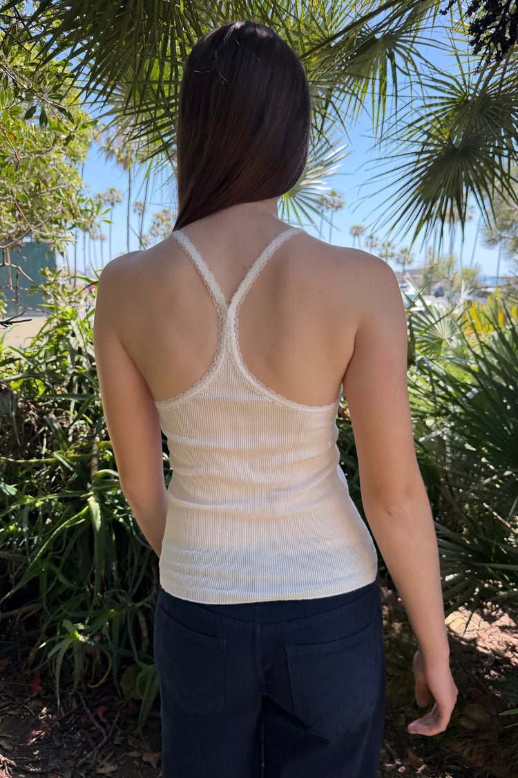 Esme Ribbed Lace Tank | White / XS/S