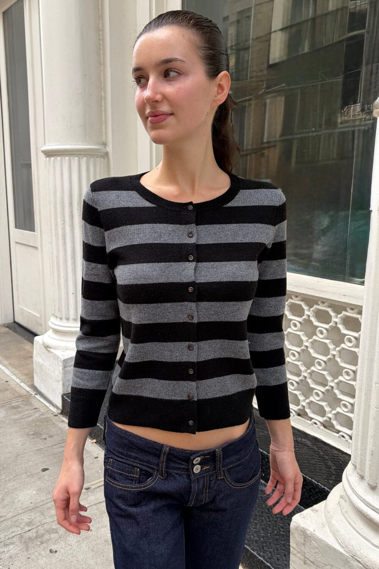 Louise Striped Cardigan | Heather Grey and Black Stripes / S