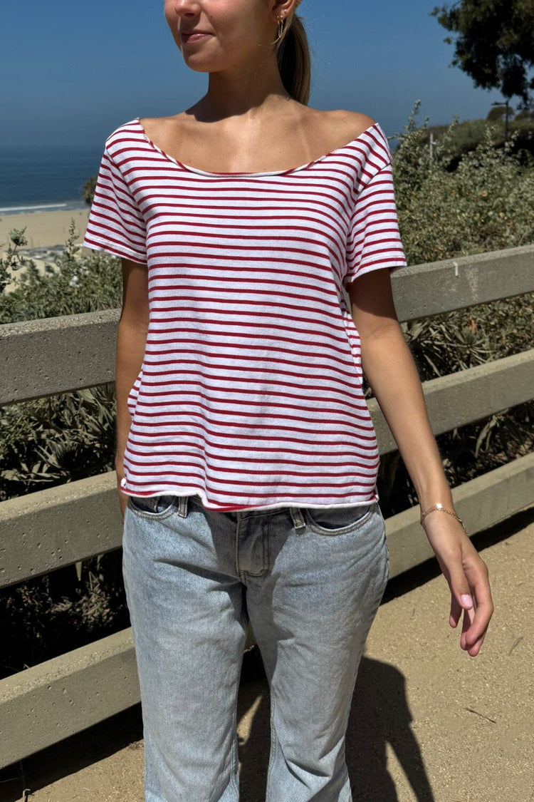 Robyn Striped Top | White With Red Striped / XS/S