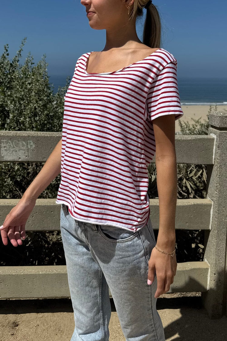 Robyn Striped Top | White With Red Striped / XS/S