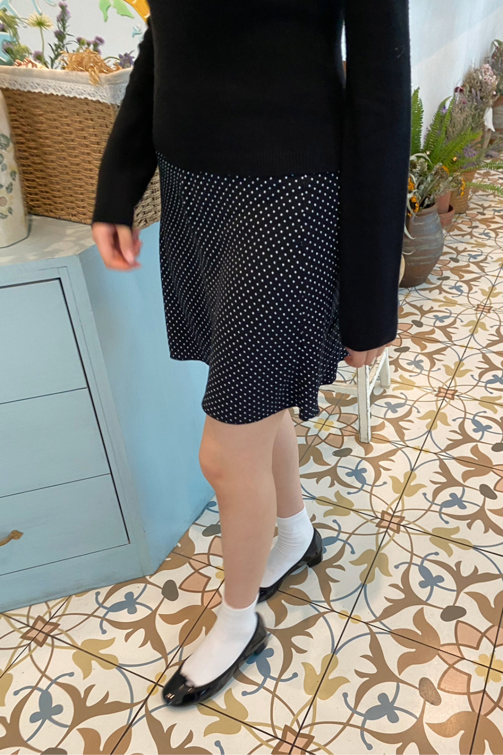 Sephira Polka Dots Skirt | Black With White Polka Dots / XS/S