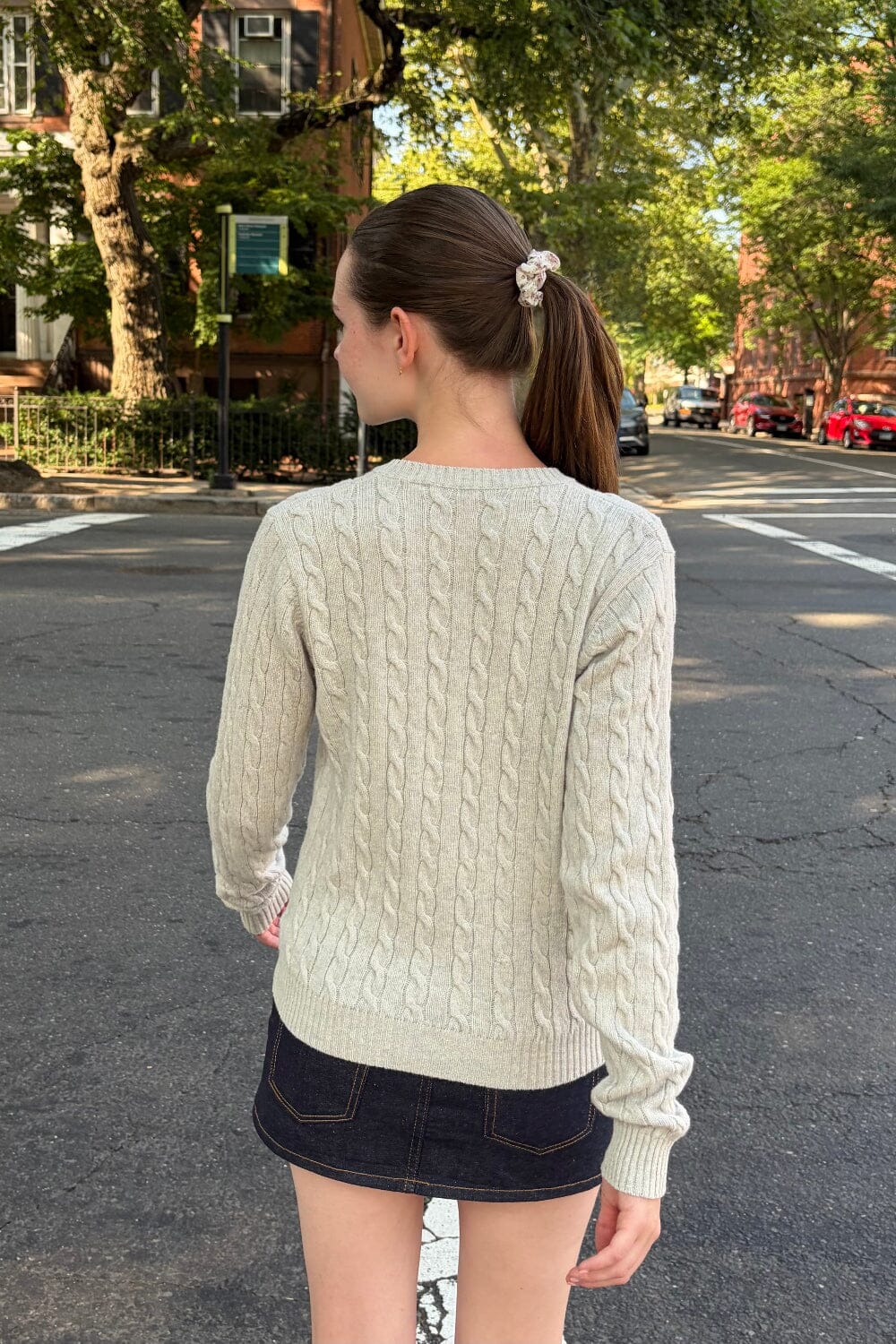 Olsen Wool Cable Knit Cardigan | Light Heather Grey / S