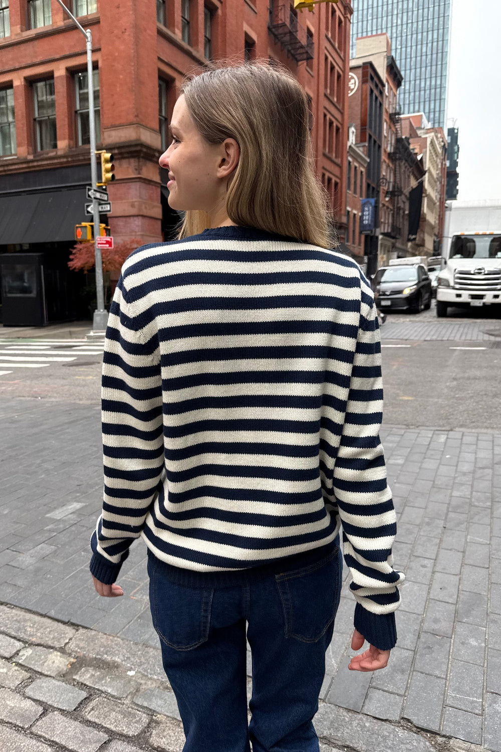 Navy Blue with Ivory Stripes / S/M