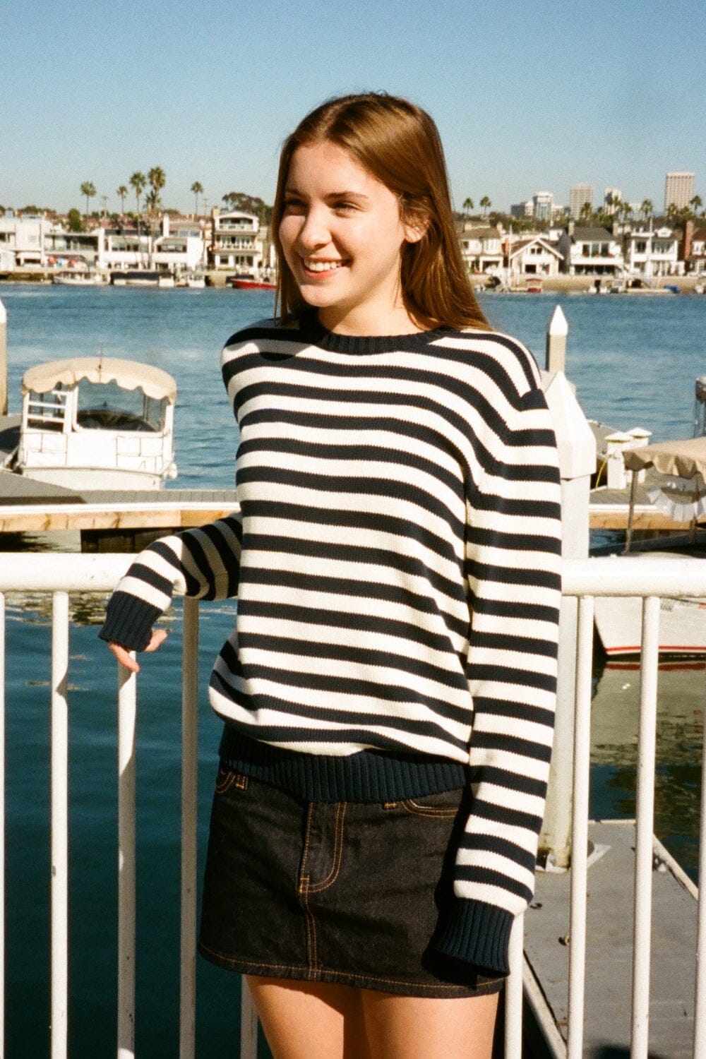 Martha Stripe Sweater | Navy Blue with Ivory Stripes / S/M