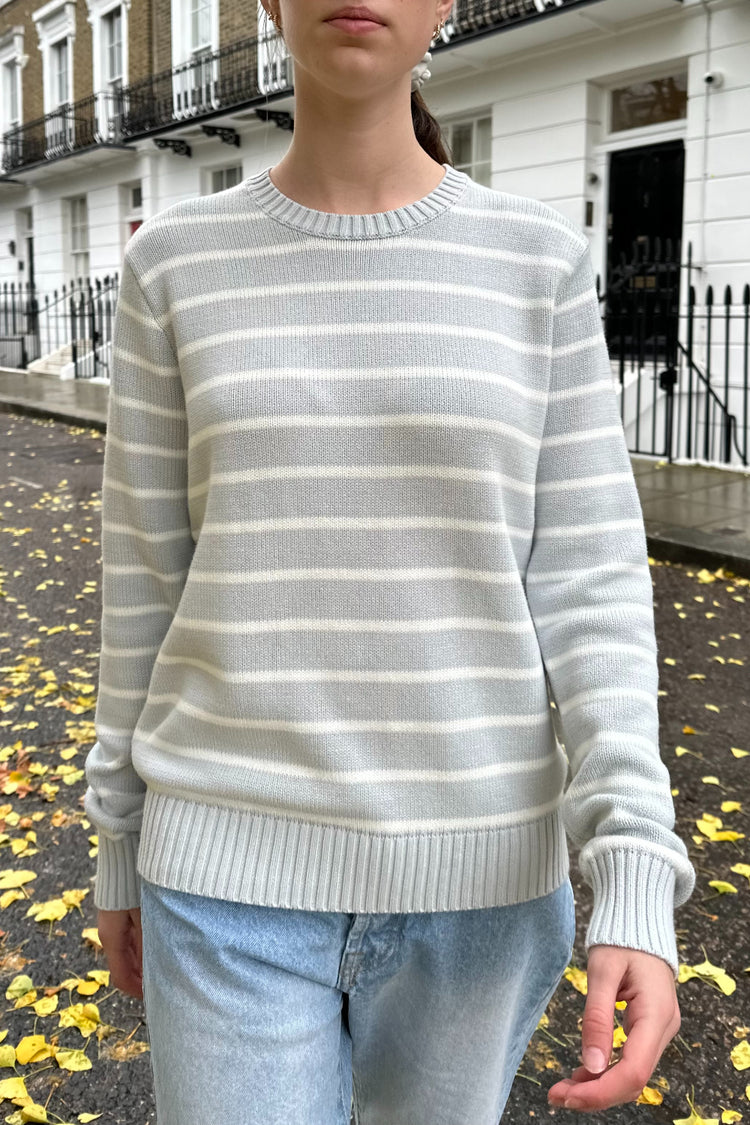 Martha Cotton Thin Stripe Sweater | White And Light Blue Stripes / S/M