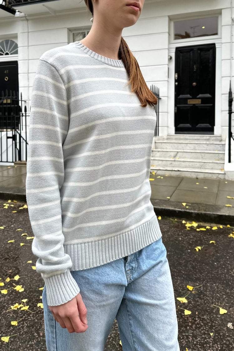 Martha Cotton Thin Stripe Sweater | White And Light Blue Stripes / S/M