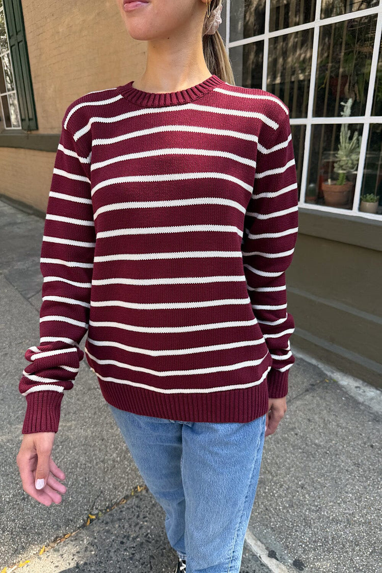 Brianna's Thin Stripe Cotton Sweater | Burgundy Ivory Stripes / S/M