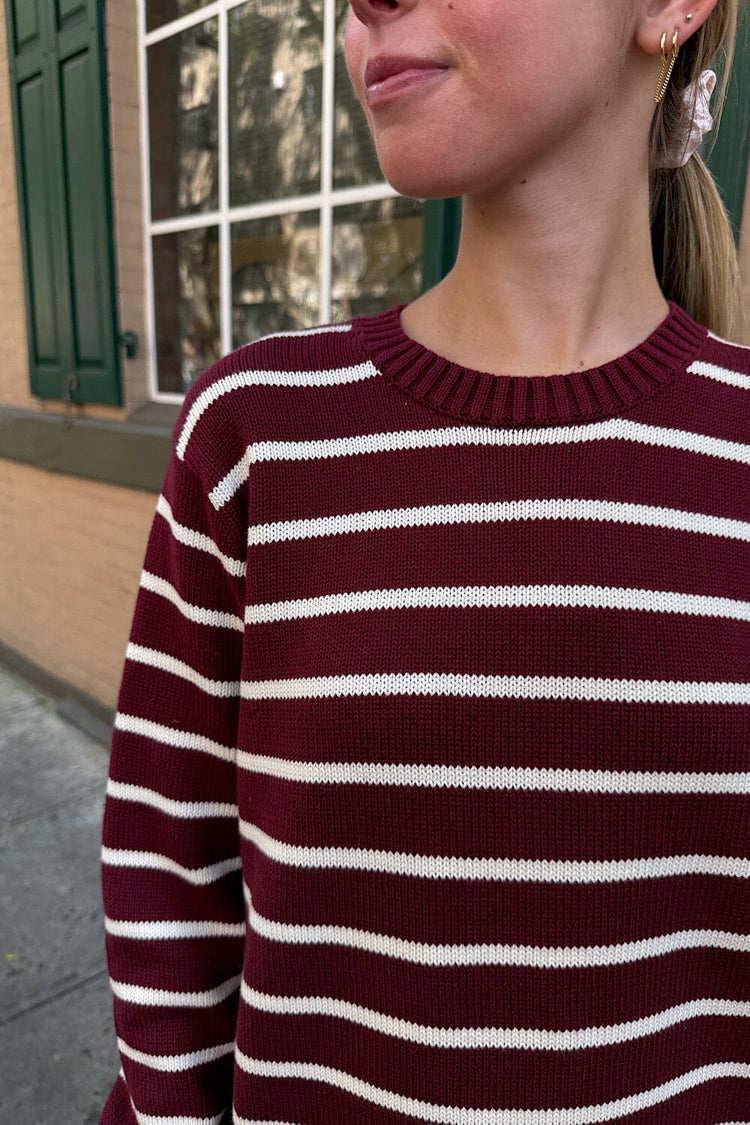 Brianna's Thin Stripe Cotton Sweater | Burgundy Ivory Stripes / S/M