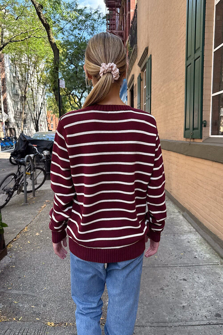 Brianna's Thin Stripe Cotton Sweater | Burgundy Ivory Stripes / S/M
